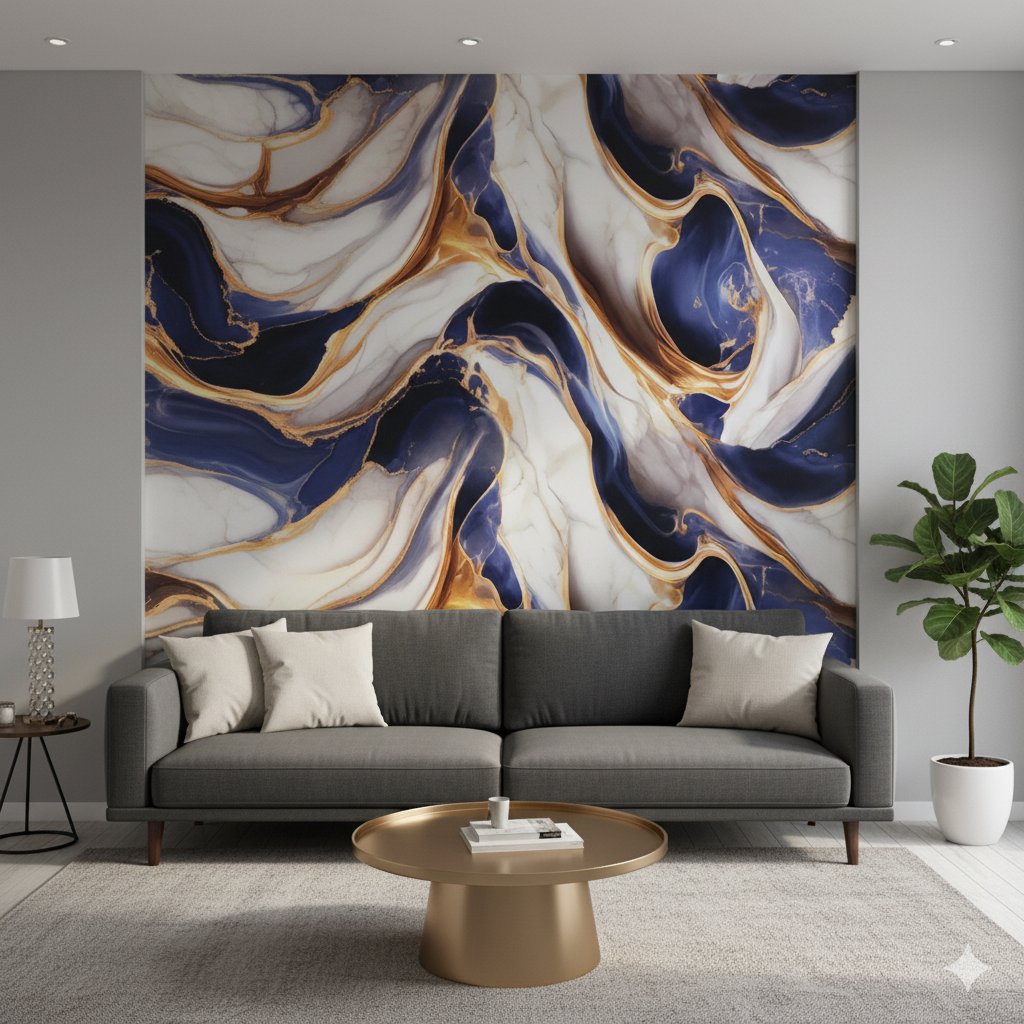 Ce papier peint (ou revêtement adhésif) présente un motif marbré ou abstrait extrêmement audacieux, artistique et luxueux avec un mouvement de vagues prononcé.
autocollant 10m*0.60cm – Image 2