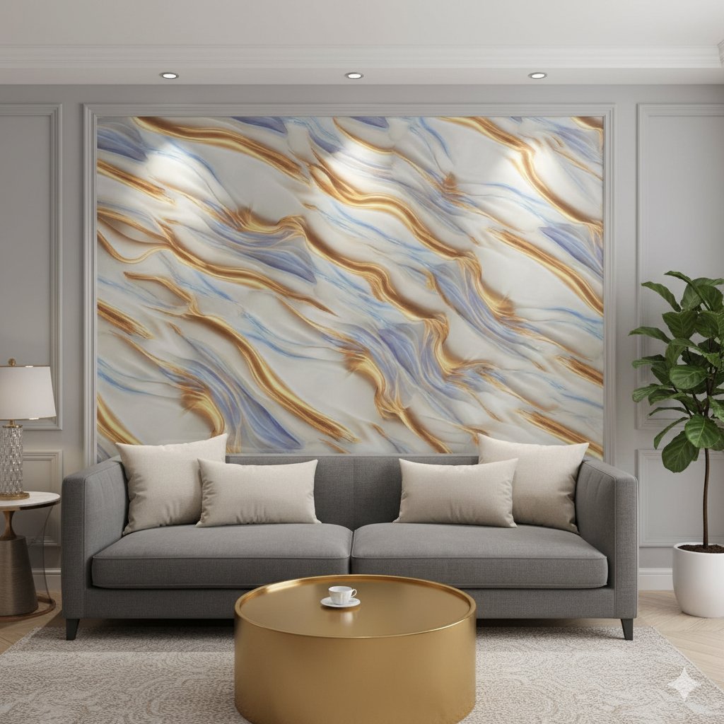 Ce papier peint ou revêtement adhésif présente un motif marbré ou abstrait très fluide et moderne, avec un fini extrêmement brillant.
autocollant 10m*0.60cm – Image 2