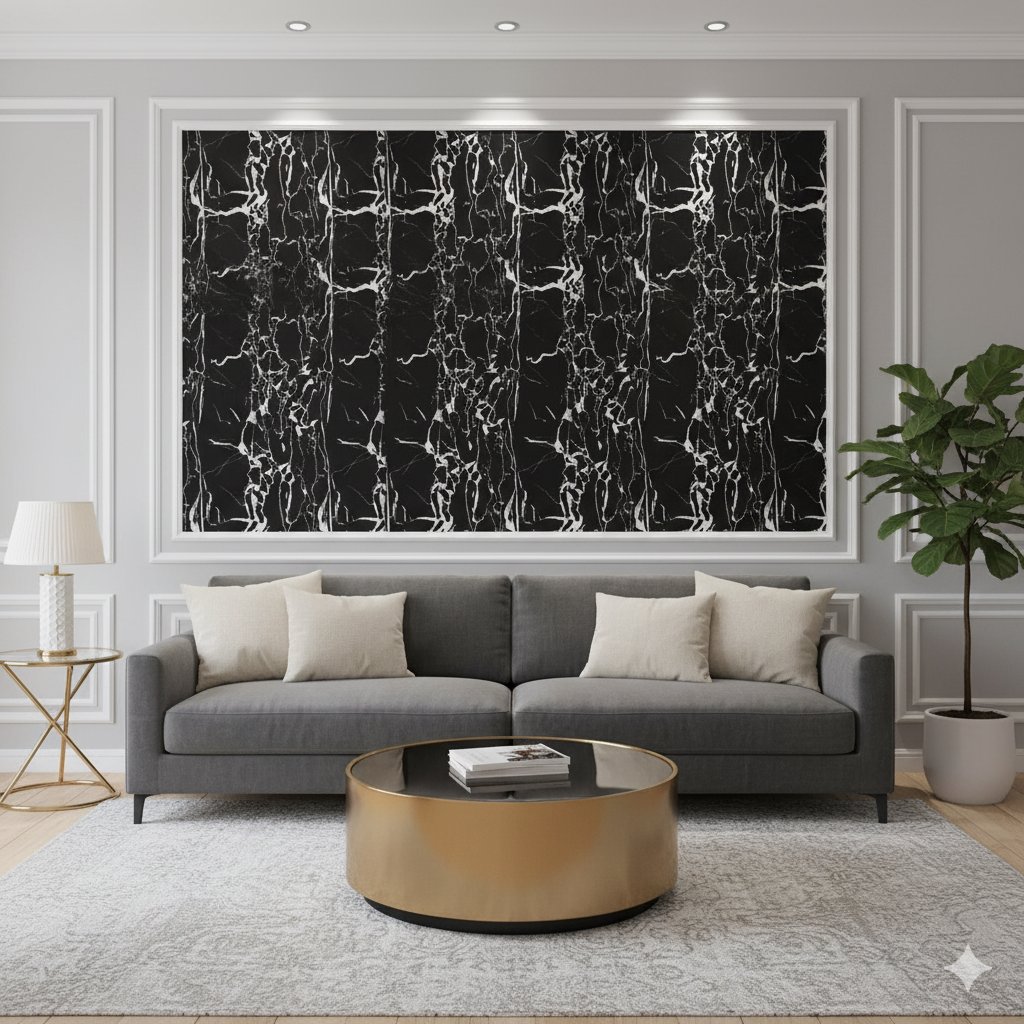 Ce papier peint (ou revêtement adhésif) présente un motif marbré très contrasté et dramatique en noir et blanc.
autocollant 10m*0.60cm – Image 2