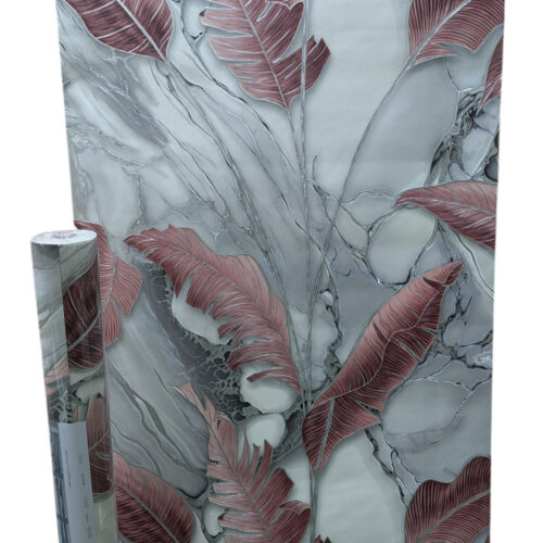 ​Papier Peint de Prestige : Marbre Argenté & Plumes de Rose 9.5*0.53